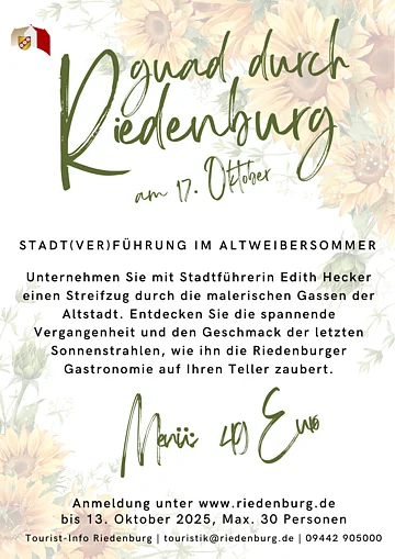 Kulinarische Stadtfühurung Altweibersommer Guad durch Riedenburg