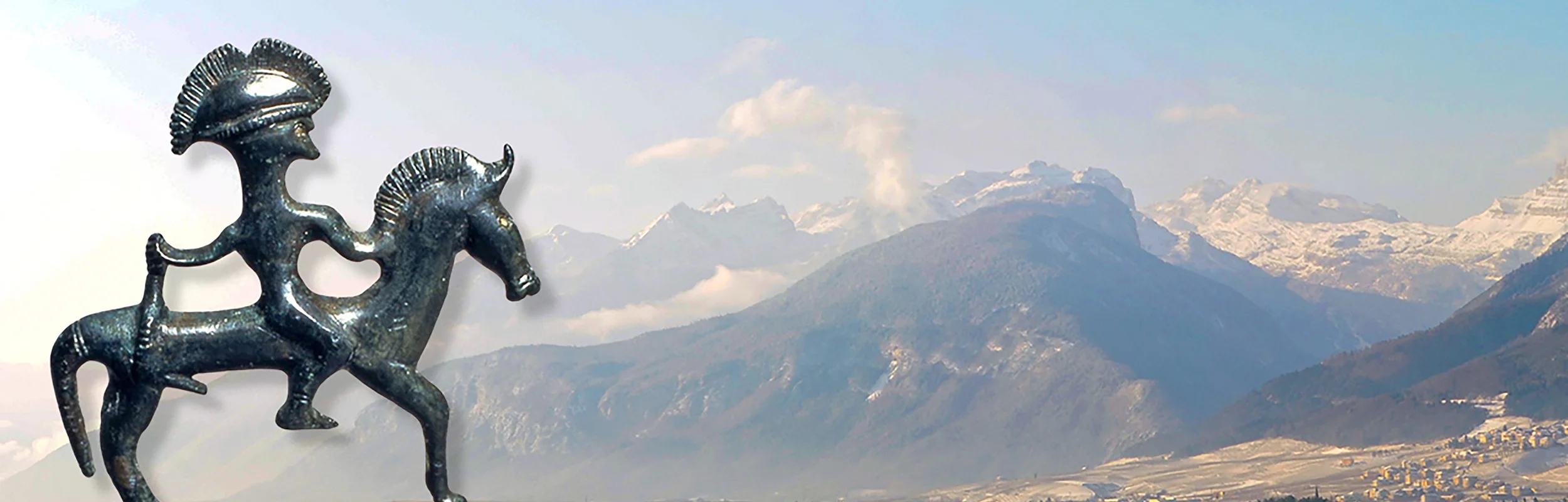 Collage: Bronzener Reiter im Nonstal in Südtirol